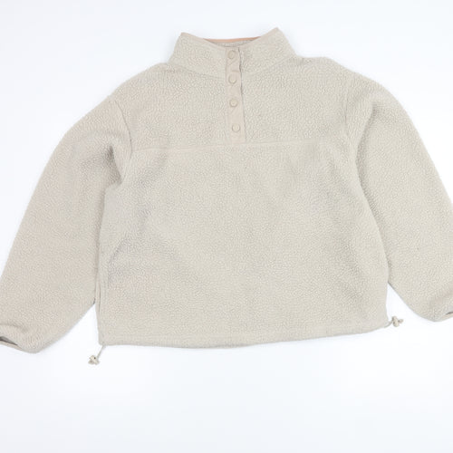 Primark Women Beige Henley Fleece Sweatshirt L 14-16 Casual Winter