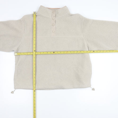 Primark Women Beige Henley Fleece Sweatshirt L 14-16 Casual Winter