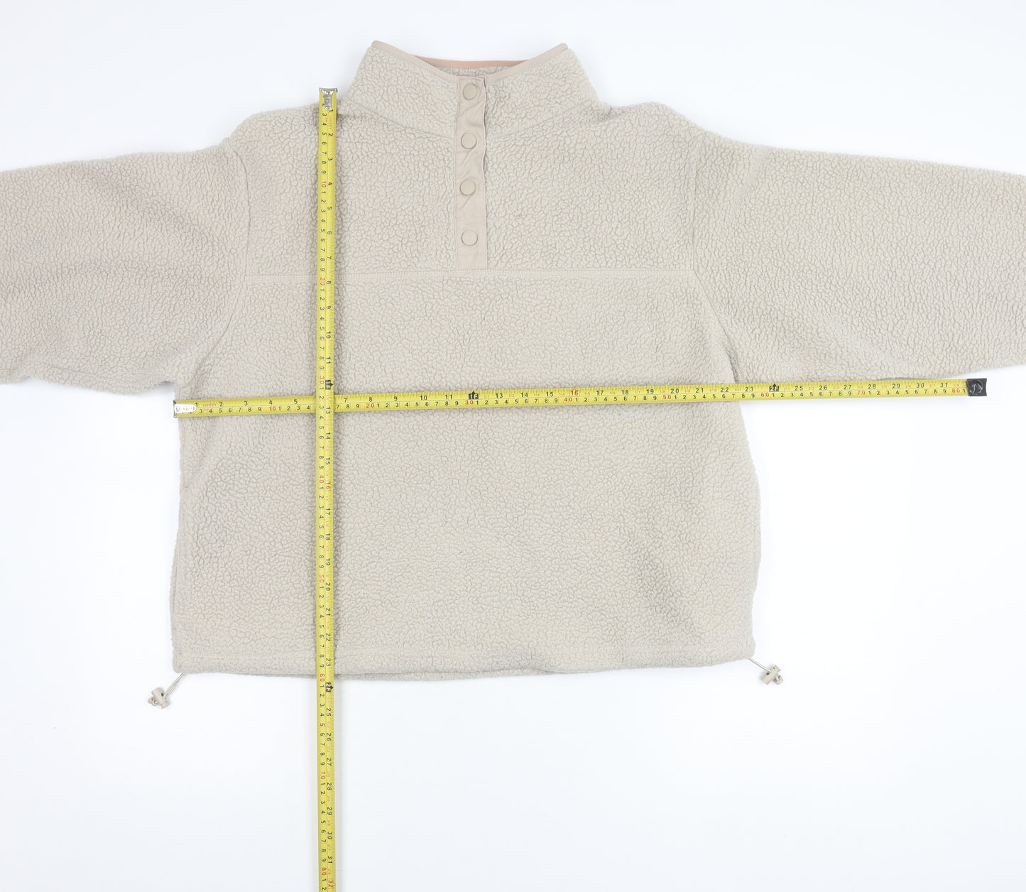 Primark Women Beige Henley Fleece Sweatshirt L 14-16 Casual Winter