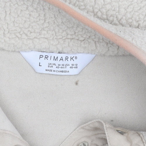 Primark Women Beige Henley Fleece Sweatshirt L 14-16 Casual Winter