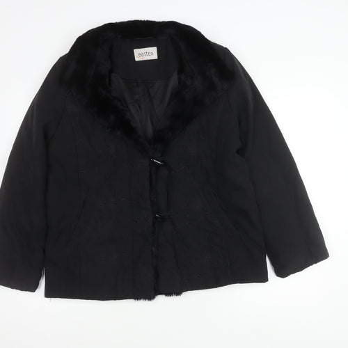 Eastex Women’s Black Fur Trim Coat Size 12 Mid-Length Overcoat