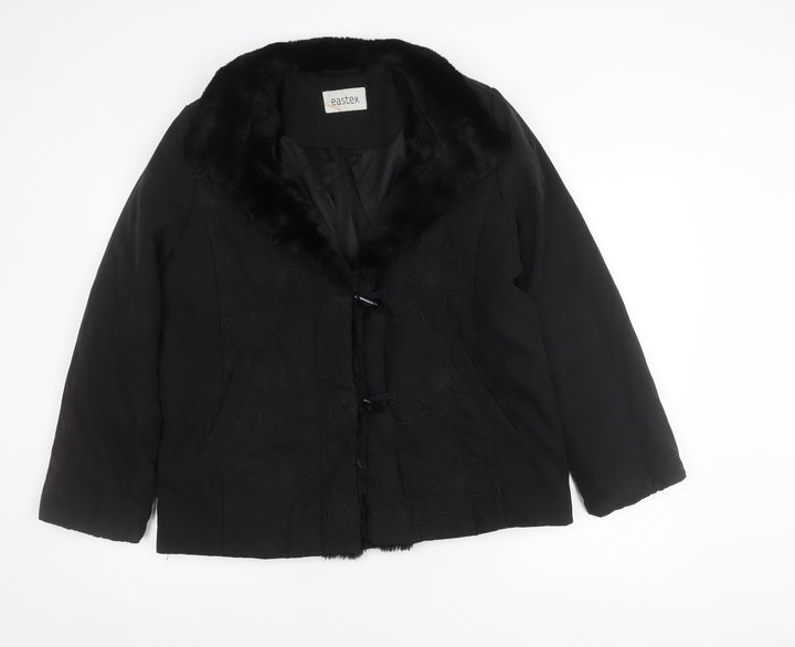 Eastex Women’s Black Fur Trim Coat Size 12 Mid-Length Overcoat