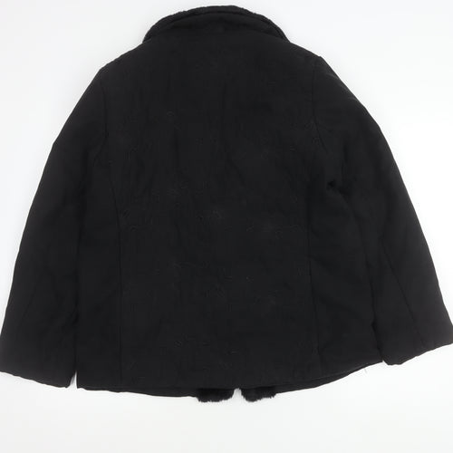 Eastex Women’s Black Fur Trim Coat Size 12 Mid-Length Overcoat