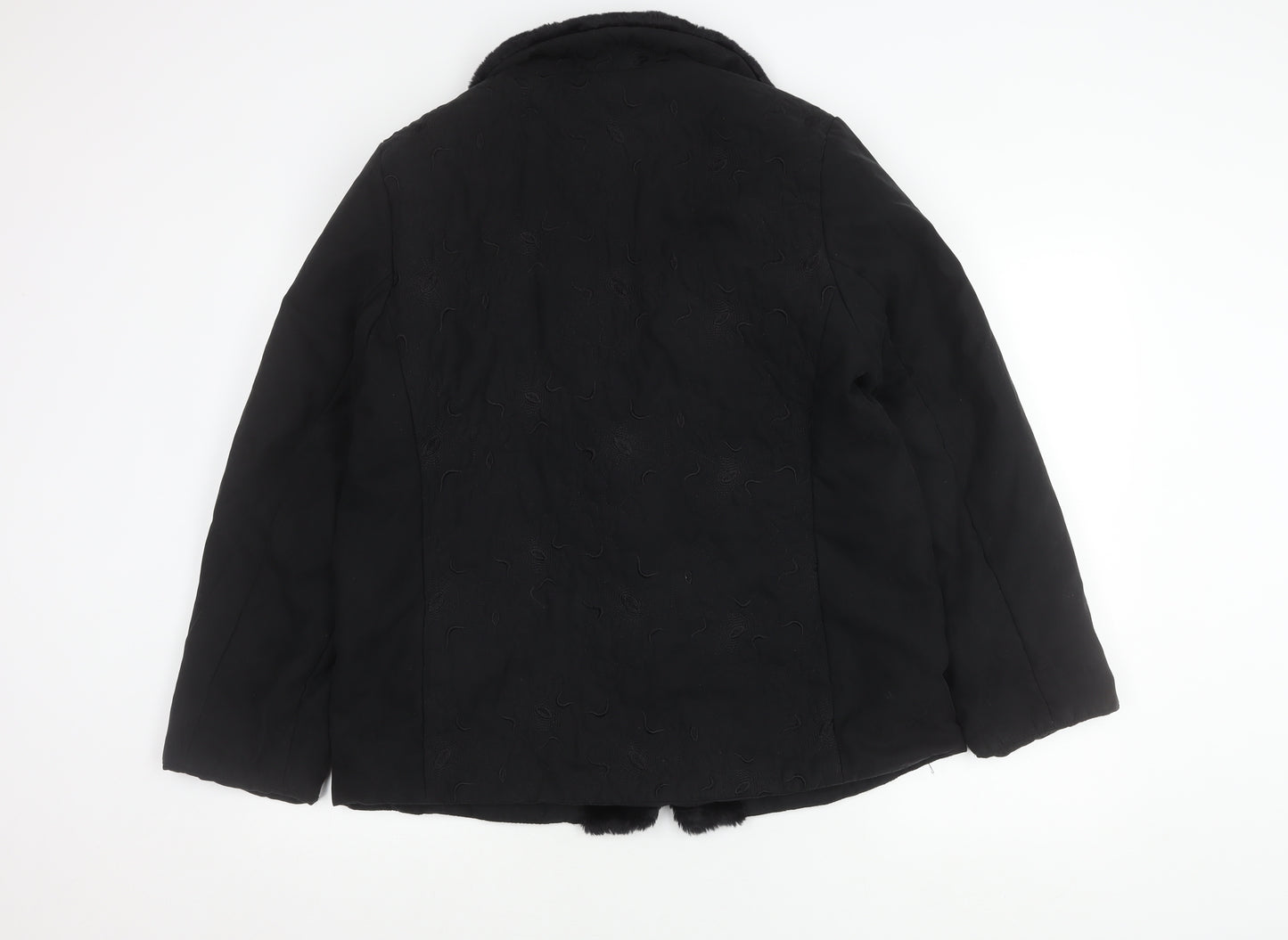 Eastex Women’s Black Fur Trim Coat Size 12 Mid-Length Overcoat