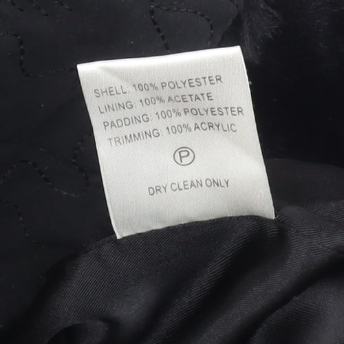 Eastex Women’s Black Fur Trim Coat Size 12 Mid-Length Overcoat