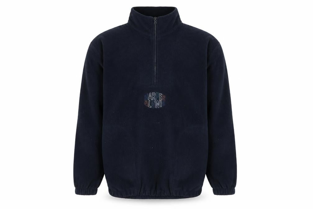 Front view of Harper & Lewis men’s blue fleece pullover sweatshirt m 1/2 zip logo