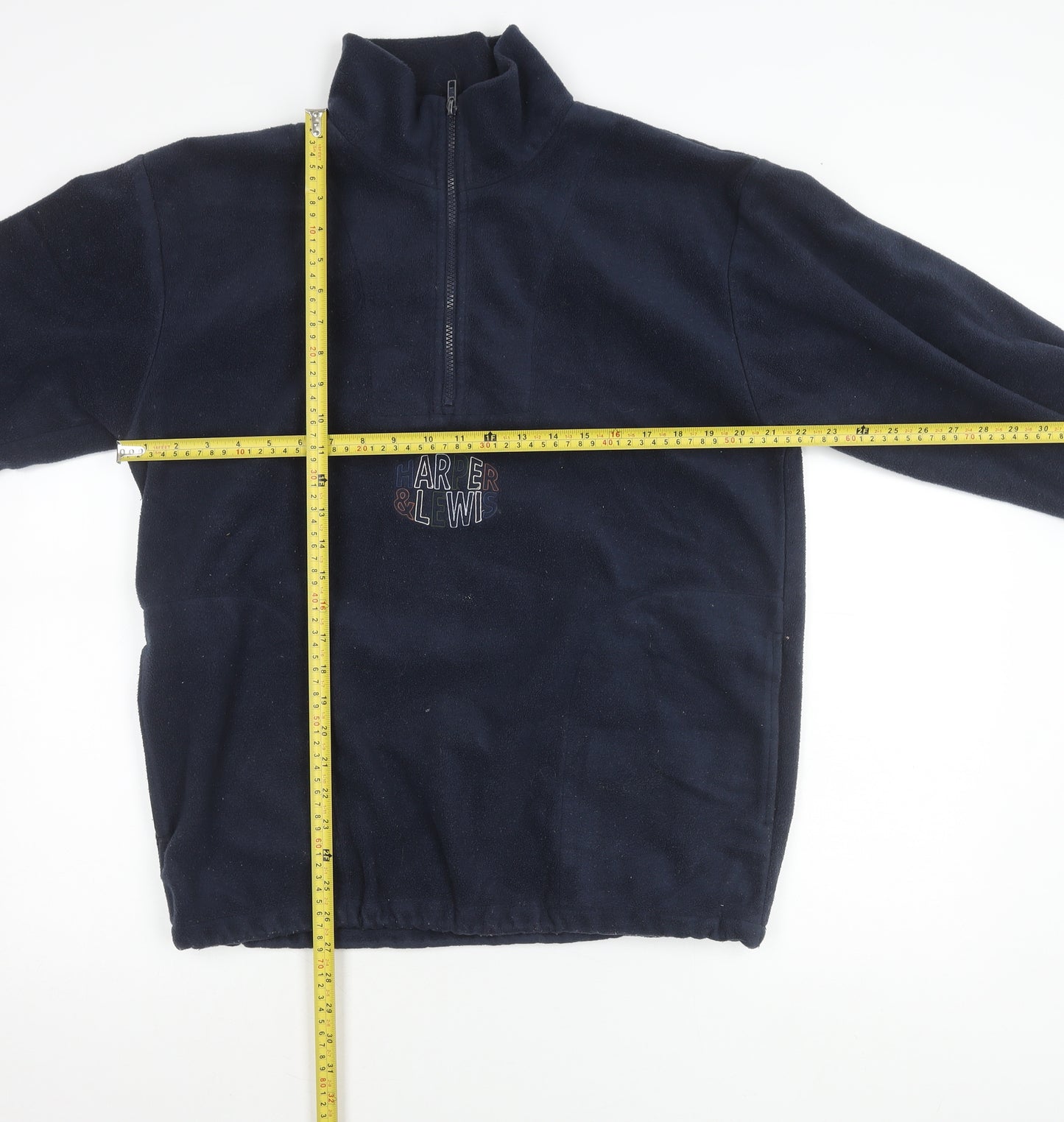 Harper & Lewis Mens Blue Fleece Pullover Sweatshirt M 1/2 Zip Logo