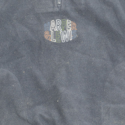 Harper & Lewis Mens Blue Fleece Pullover Sweatshirt M 1/2 Zip Logo