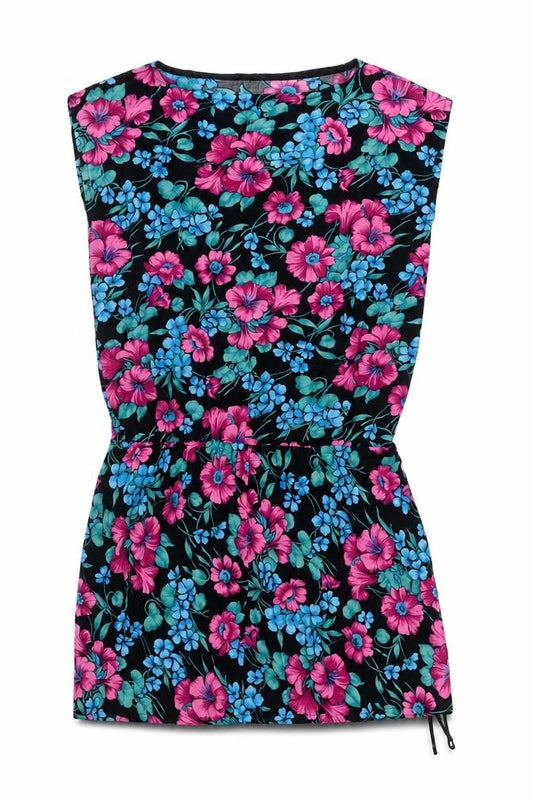 Front view of C&A Clockhouse Women’s Black Floral Strapless Dress, size UK 12, Viscose