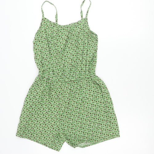 Uniqlo Teens Green Floral Viscose Sleeveless Playsuit Size 11-12