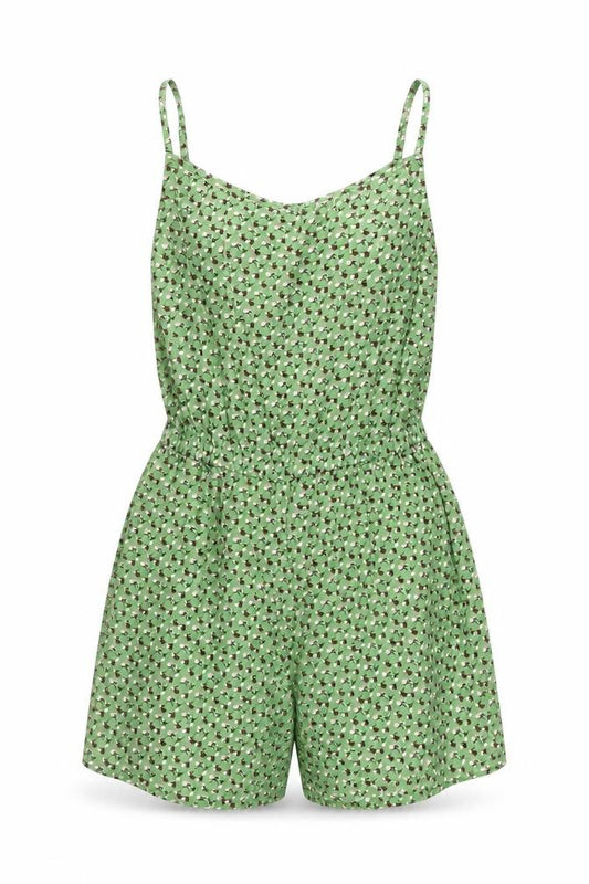 Front view of Uniqlo Teens Green Floral Viscose Sleeveless Playsuit, size 11-12
