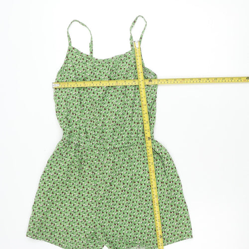 Uniqlo Teens Green Floral Viscose Sleeveless Playsuit Size 11-12