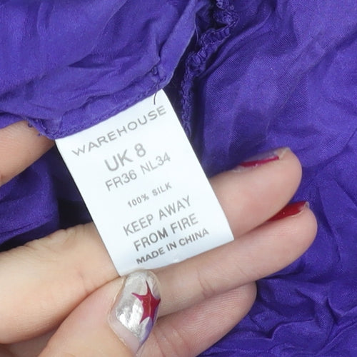 Warehouse Women’s Purple Silk Sleeveless Blouse Size 8 Scoop Neck