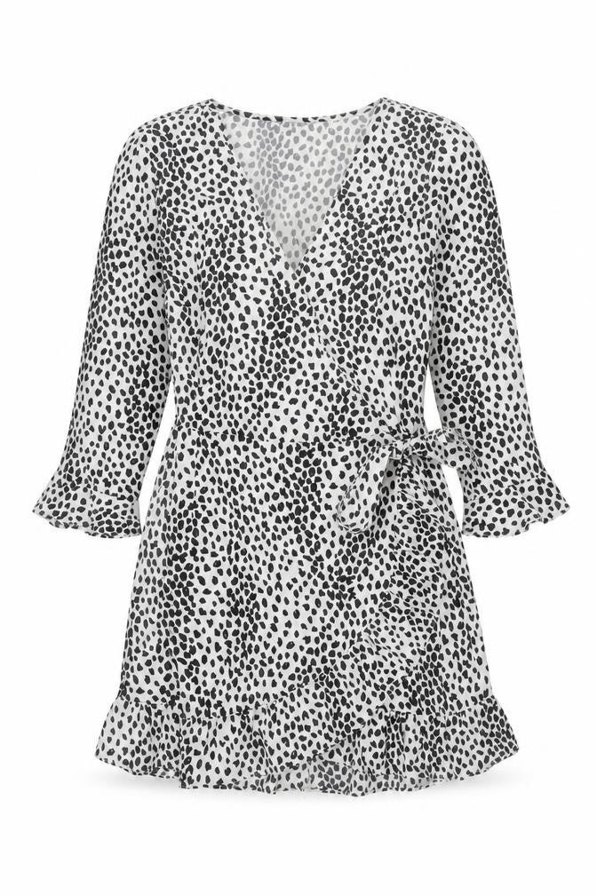 Brave Soul Women’s White Animal Print Wrap Dress Size M Long Sleeve