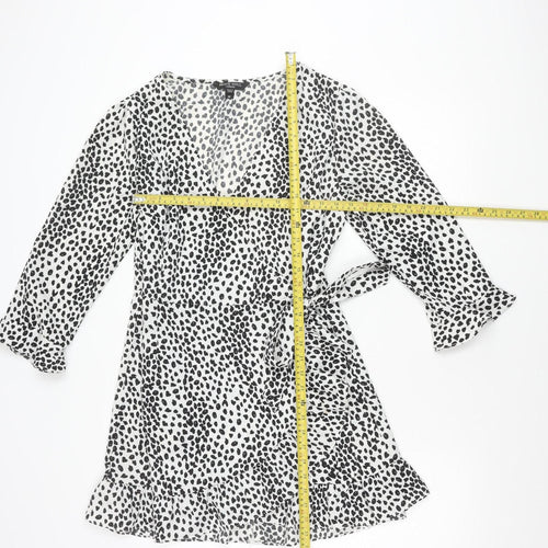 Brave Soul Women’s White Animal Print Wrap Dress Size M Long Sleeve