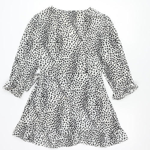 Brave Soul Women’s White Animal Print Wrap Dress Size M Long Sleeve