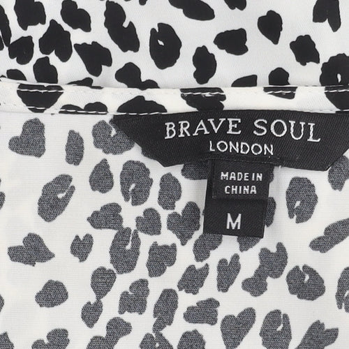 Brave Soul Women’s White Animal Print Wrap Dress Size M Long Sleeve