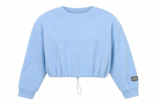 Front view of Stradivarius Women’s Blue Fleece Pullover Sweatshirt, size UK 8, UK