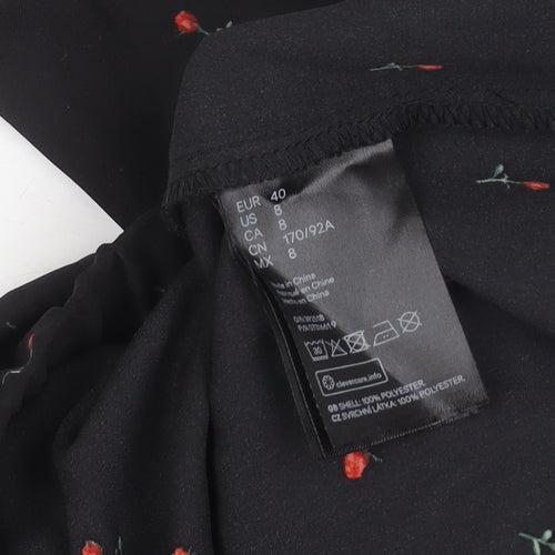 H&M Divided Women’s Black Floral Wrap Crop Blouse Size 12 Long Sleeve