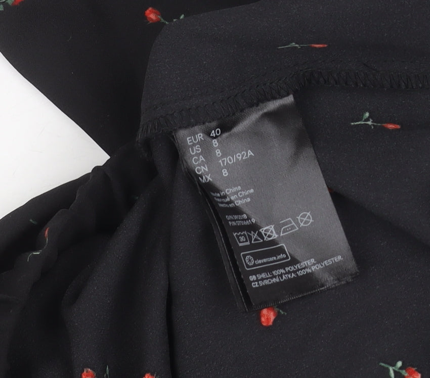 H&M Divided Women’s Black Floral Wrap Crop Blouse Size 12 Long Sleeve