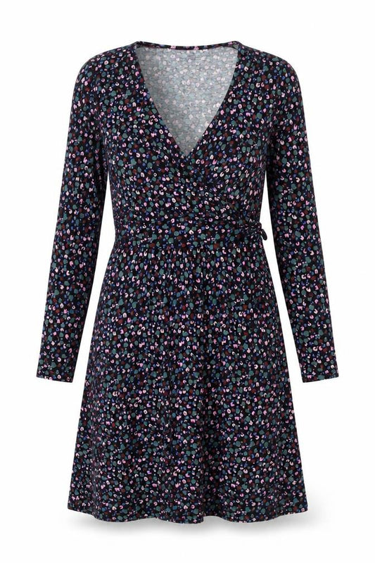 Front view of Boden Women’s Multicoloured Animal Print Long Sleeve Wrap Dress UK 12