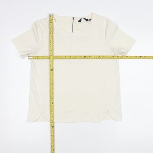 New Look Women’s Ivory Short Sleeve Zip Back Top Size 10