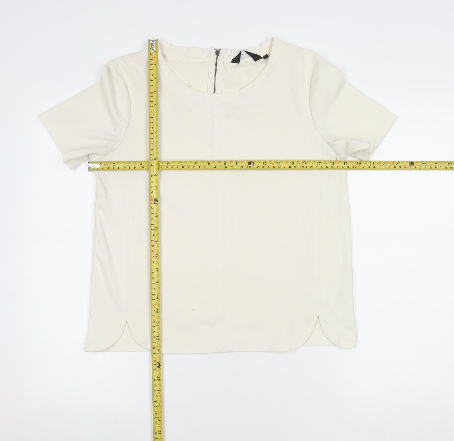 New Look Women’s Ivory Short Sleeve Zip Back Top Size 10