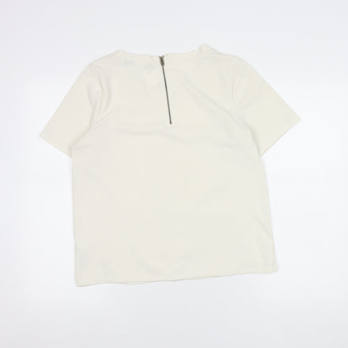 New Look Women’s Ivory Short Sleeve Zip Back Top Size 10