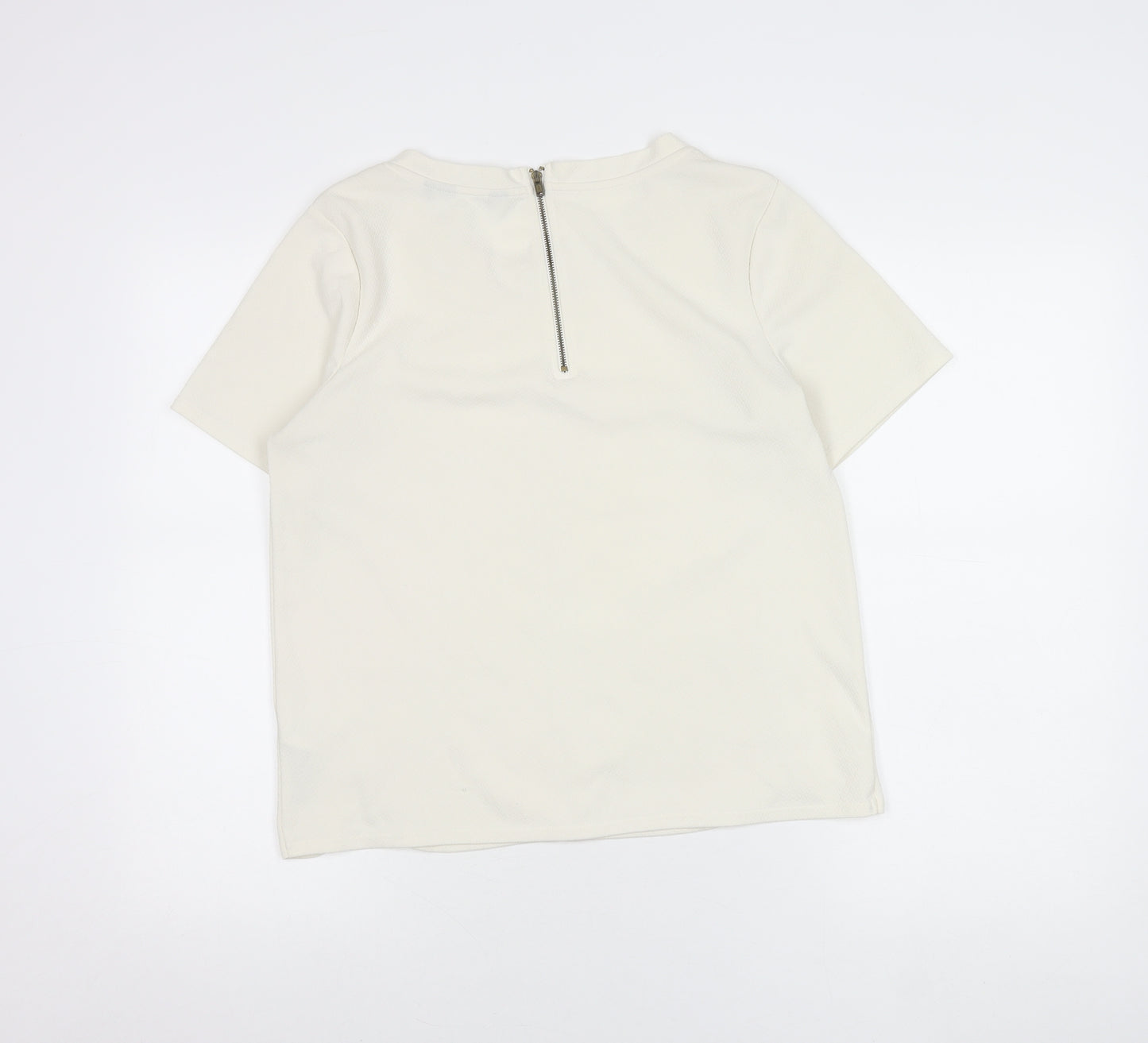 New Look Women’s Ivory Short Sleeve Zip Back Top Size 10