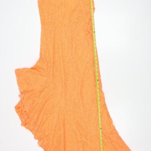 Boohoo Women’s Orange Lace One Shoulder Asymmetric Bodycon Dress Size 10