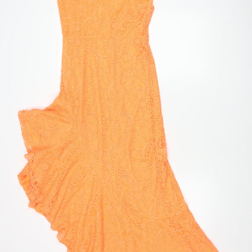 Boohoo Women’s Orange Lace One Shoulder Asymmetric Bodycon Dress Size 10