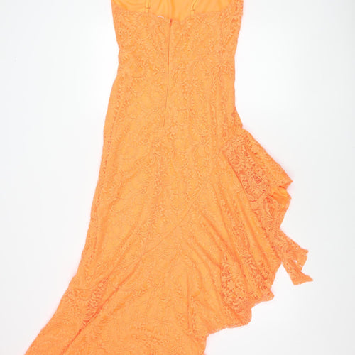 Boohoo Women’s Orange Lace One Shoulder Asymmetric Bodycon Dress Size 10
