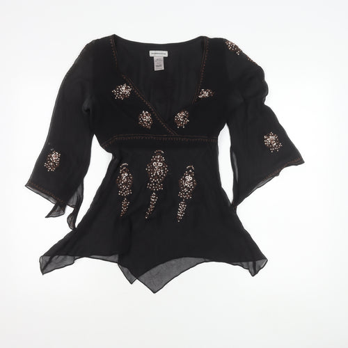 Warehouse Women’s Black Silk Sequin Tunic Blouse Size 10