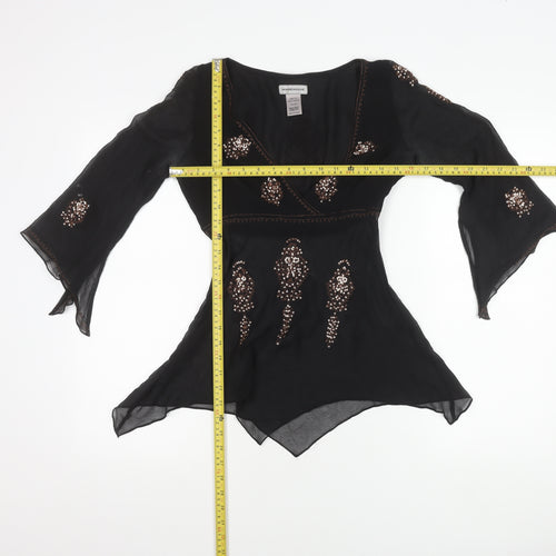 Warehouse Women’s Black Silk Sequin Tunic Blouse Size 10