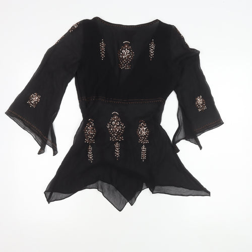 Warehouse Women’s Black Silk Sequin Tunic Blouse Size 10