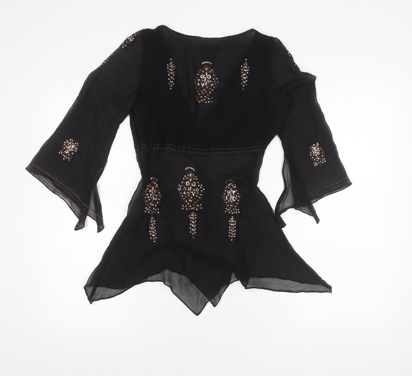 Warehouse Women’s Black Silk Sequin Tunic Blouse Size 10