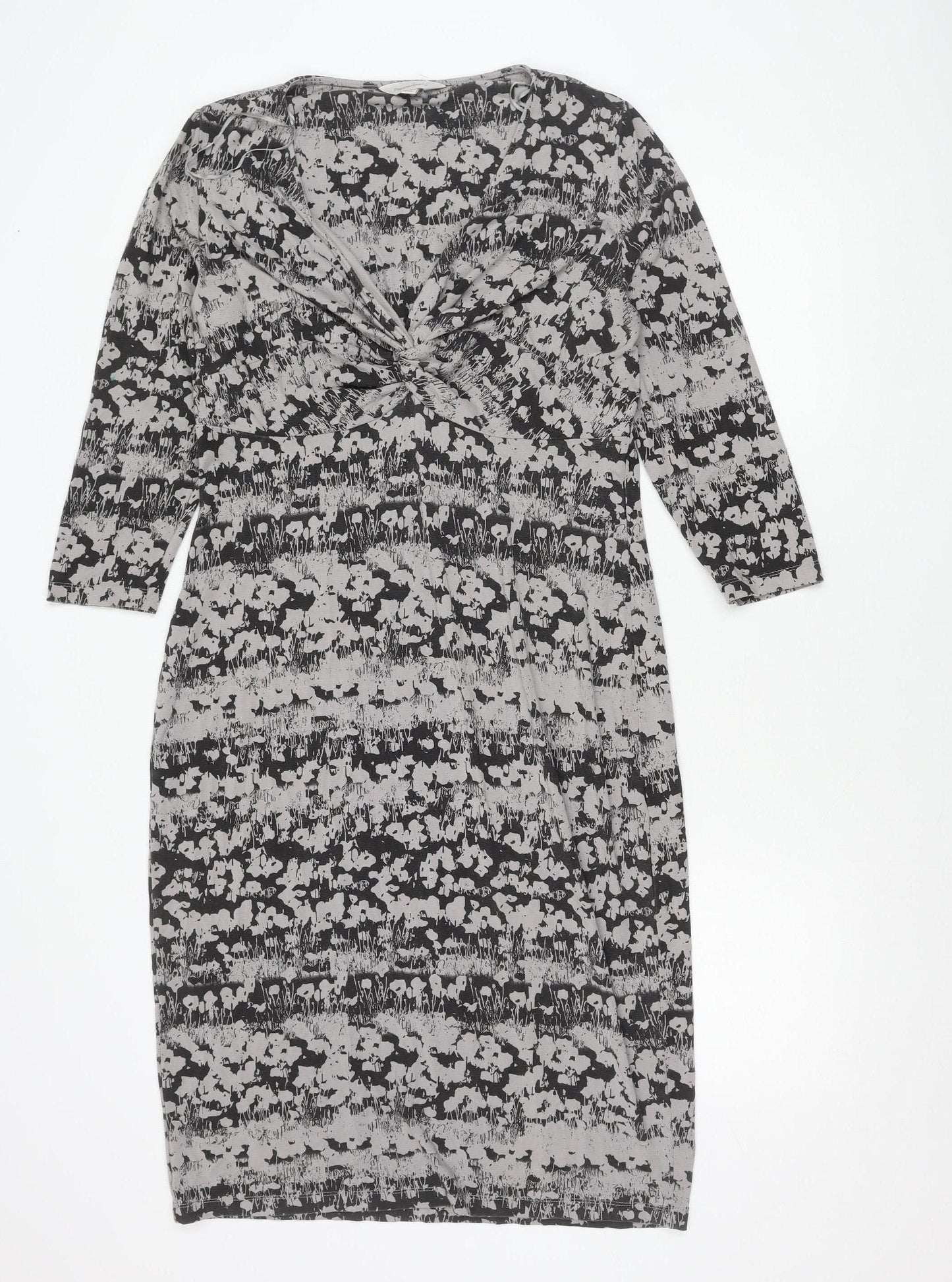 Pepperberry Womens Black Grey Bodycon Dress Size 14 Long Sleeve V-Neck