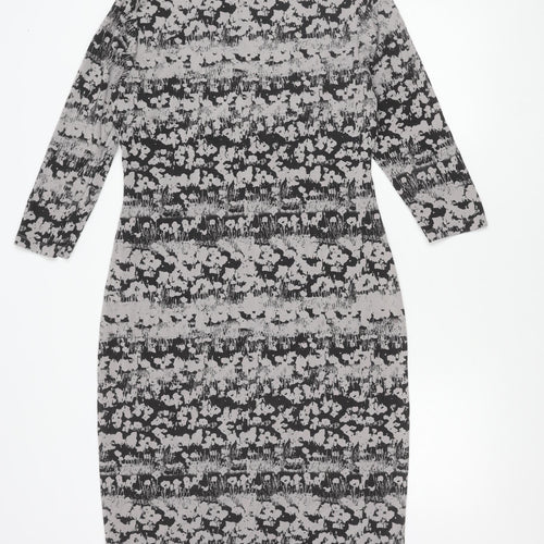 Pepperberry Womens Black Grey Bodycon Dress Size 14 Long Sleeve V-Neck