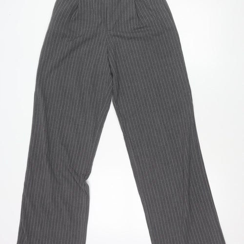 Zara Womens Grey XS Pinstripe Straight Leg Trousers Workwear