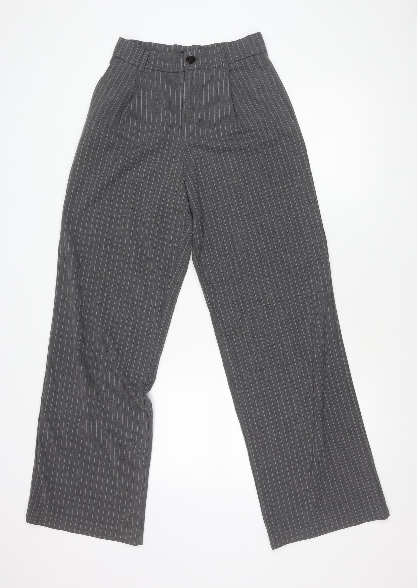 Zara Womens Grey XS Pinstripe Straight Leg Trousers Workwear