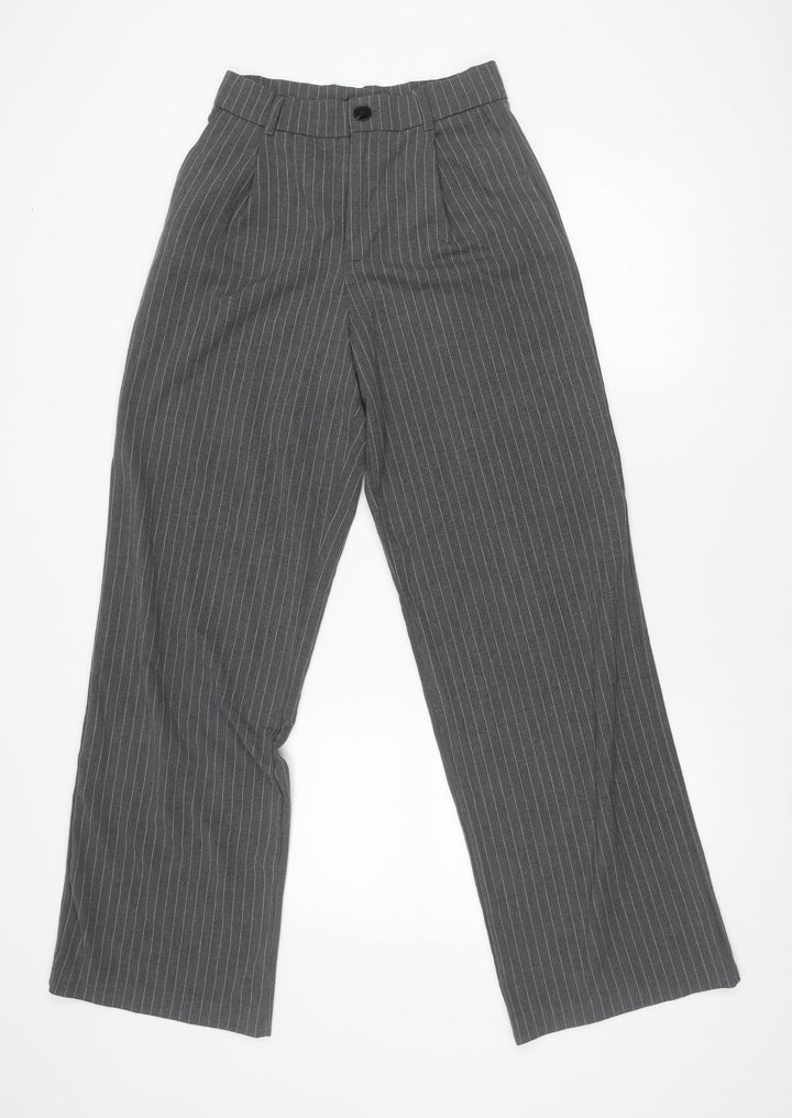 Zara Womens Grey XS Pinstripe Straight Leg Trousers Workwear