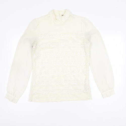 Next Women’s Ivory Lace Mock Neck Long Sleeve Blouse Size 6