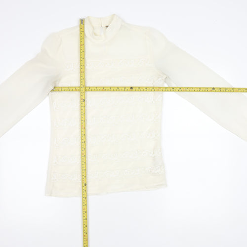 Next Women’s Ivory Lace Mock Neck Long Sleeve Blouse Size 6