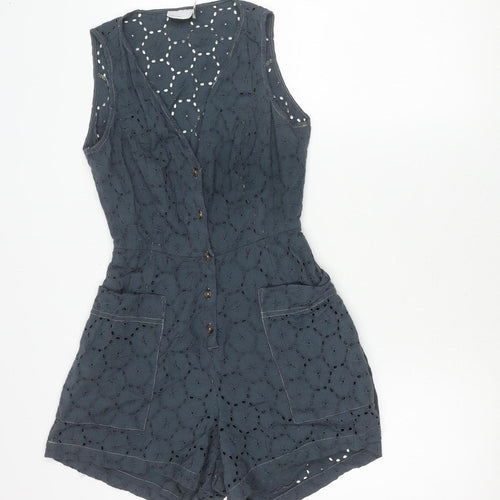 ASOS Design Women’s Grey Cotton Lace Playsuit UK 10 Scoop Neck Sleeveless