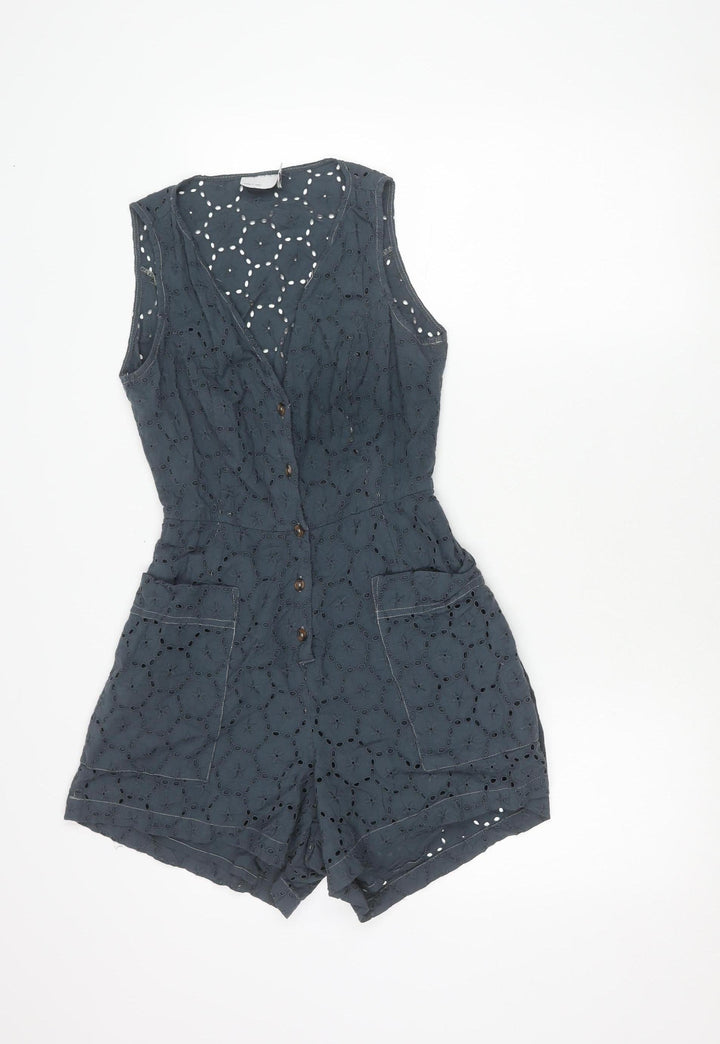ASOS Design Women’s Grey Cotton Lace Playsuit UK 10 Scoop Neck Sleeveless
