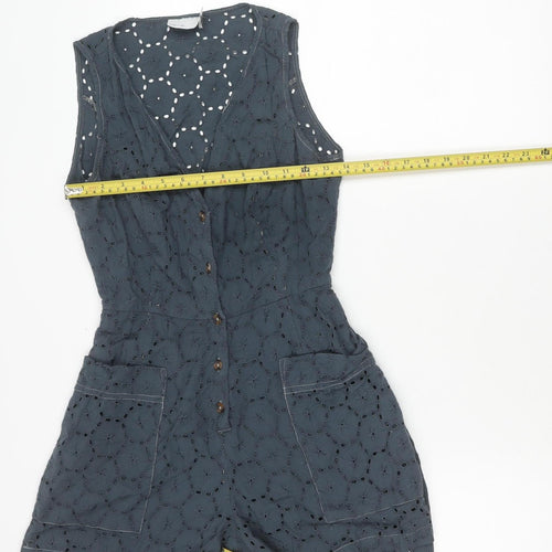 ASOS Design Women’s Grey Cotton Lace Playsuit UK 10 Scoop Neck Sleeveless