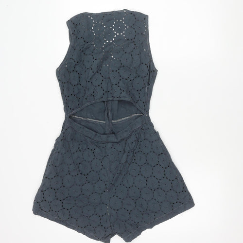 ASOS Design Women’s Grey Cotton Lace Playsuit UK 10 Scoop Neck Sleeveless