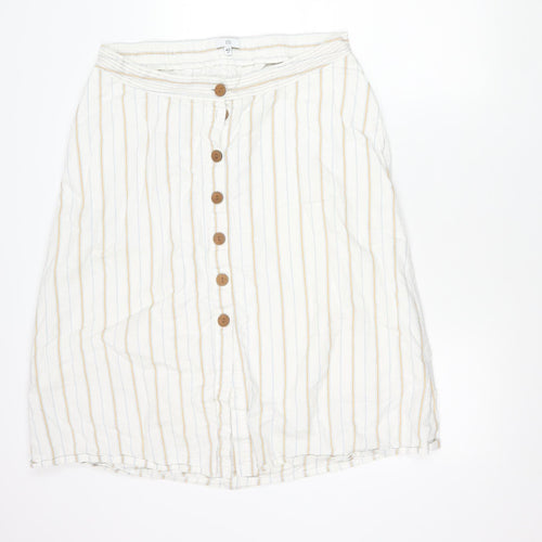 La Redoute Women’s White Striped Button Skirt Size 14 Linen Blend