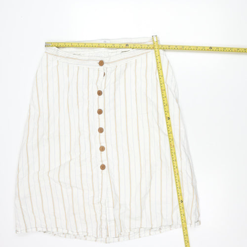 La Redoute Women’s White Striped Button Skirt Size 14 Linen Blend