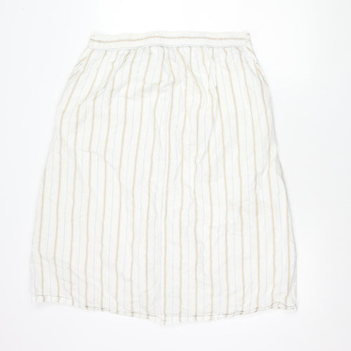 La Redoute Women’s White Striped Button Skirt Size 14 Linen Blend